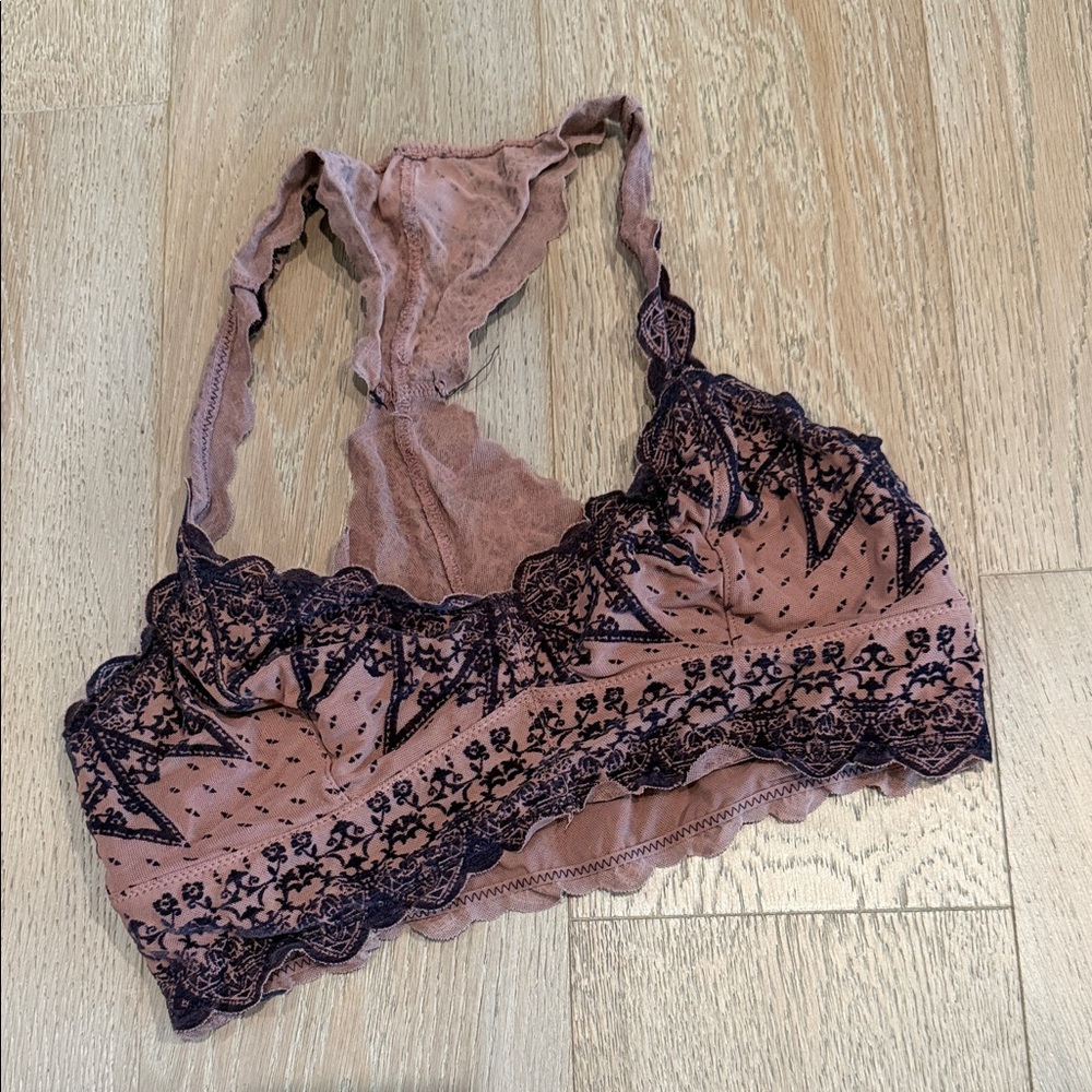 Free People Dusty Rose and Black Lace Bralette